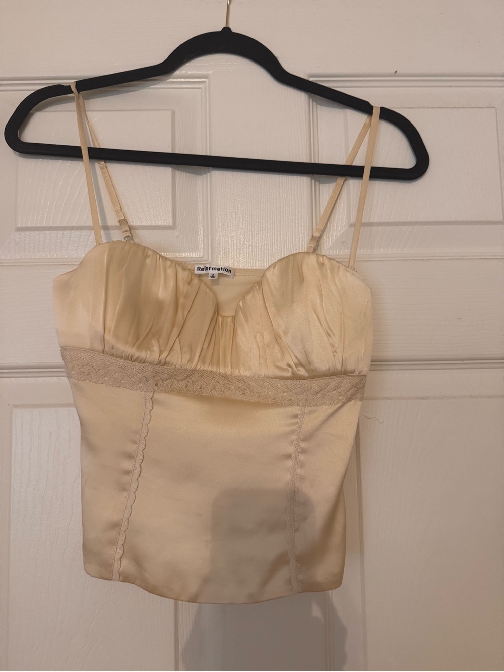 Reformation Champagne Satin Bustier Top